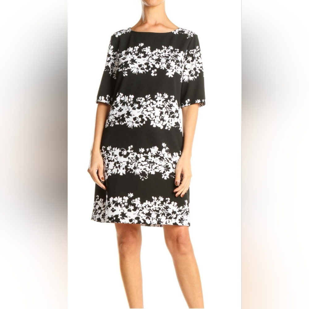 Banana Republic Factory Floral Black and White Shift Dress Size 0